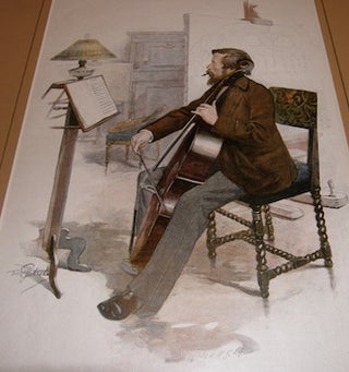 Item #68-2507 Anton von Werner beim Cellospiel. Farb-Holzstich von Bong nach Fritz Gehrke, 1898....