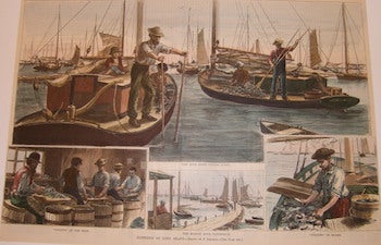 Item #68-2527 Oystering On Long Island. Harper's Weekly, October 2, 1886. F. Dielman, Harper's Weekly.