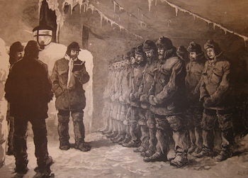 Item #68-2632 The British Arctic Expedition--Sunday Morning On Board The "Alert," In Midwinter. Harper's Weekly, December 9, 1876. Harper's Weekly, after William Heysham Overend, art.