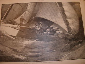 Item #68-2640 On Board The Puritan--"Muzzling The Jib-Topsail" -- Drawn By J. O. Davidson. Harper's Weekly, September 12, 1885. Harper's Weekly, after J. O. Davidson, art.