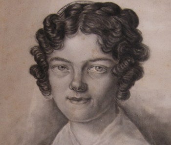 Item #68-2839 Portrait of Blue Eyed Woman Wearing a Lace Collar. 19th Century British Engraver.