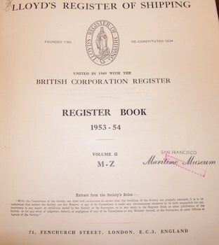 Lloyd's Register Of Shipping. United In 1949 With The British Corporation Register. Register Book 1953-54. Volume II, M-Z.