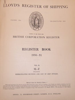 Lloyd's Register Of Shipping. United In 1949 With The British Corporation Register. Register Book 1950-51. Volume II, M-Z.