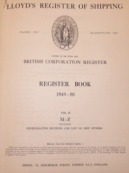 Lloyd's Register Of Shipping. United In 1949 With The British Corporation Register. Register Book 1949-50. Volume II, M-Z.