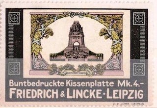 Item #68-3265 Buntbedruckte Kissenplatte Mk. 4. Friedrich & Lincke, Leipzig. Friedrich, Lincke