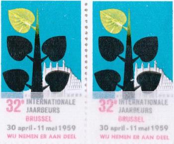 Item #68-3344 32e Internationale Jaarbeurs Brussel. 30 April - 11 Mei 1959. (Two identical stamps). 20th Century European Artist.
