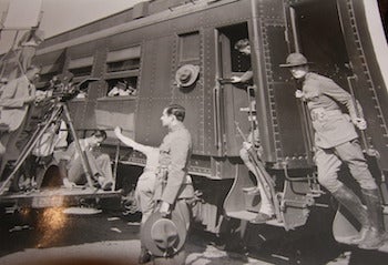 Item #68-3388 Hollywood Film Set, Canadian Mounties on a train [Renfrew Of The Mounted?]. 20th Century American Film Studio.