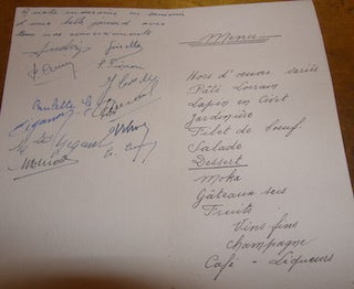 Item #68-3456 Menu. Signed by Madame M. Duval & others. Madame M. Duval