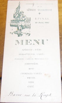 Item #68-3463 Menu. Hotel Amet, Bamont-Saulxures-Sur-Moselotte. 10 Aout 1947. Congres...