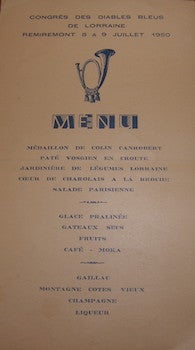 Item #68-3496 Menu. Remiremont [France]. 8 & 9 Juillet 1950. Congres Des Diables Bleus De Lorraine