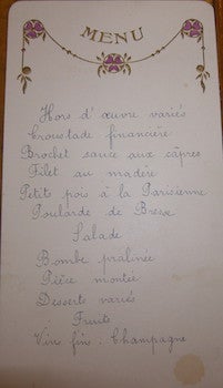 Item #68-3506 Menu. 1928. 20th Century French Restaurateur