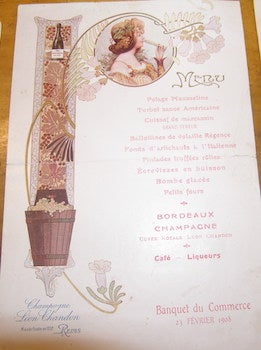 Item #68-3530 Menu. Banquet Du Commerce, 23 Fevrier 1908. Banquet Du Commerce