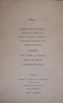 Item #68-3536 Menu. 26 Mai 1935. 20th Century French Restaurateur