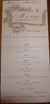 Item #68-3548 Menu. Grands Salon de la Rive Gauche, Diner de Fiancailles. 27 Juillet 1913. Grands...