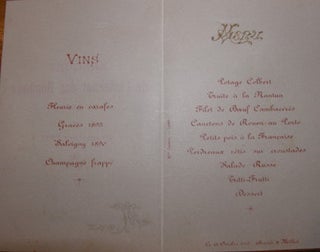 Item #68-3555 Menu. Banquet de l'Internat des Hopitaux De Lyon. 15 Octobre 1903. Berrier, Milliel