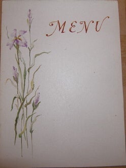 Item #68-3603 Blank Menu. With Original Watercolor of Flowers. 20th Century French Artist