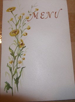 Item #68-3613 Blank Menu. With Original Watercolor of Flowers. 20th Century French Artist