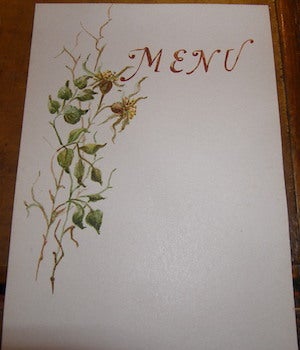 Item #68-3623 Blank Menu. With Original Watercolor of Flowers. 20th Century French Artist
