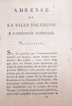 Item #68-3907 Adresse De La Ville d'Alencon A l'Assembliee Nationale. Nosseigneurs. France City...