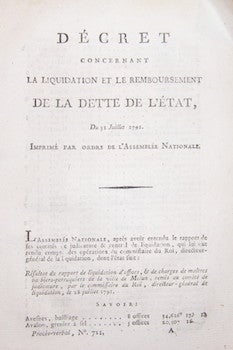 Item #68-3918 Decret Concernant La Liquidation Et Le Remboursement de la Dette de l'Etat....