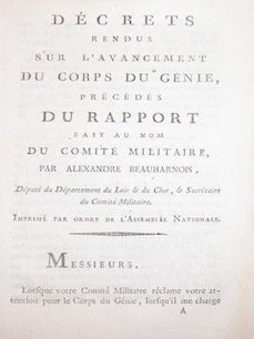 Item #68-3926 Décrets rendus sur l'avancement du corps du génie, précédés du rapport fait au...
