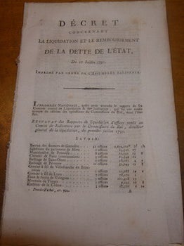 Item #68-3930 Décret concernant la liquidation et le remboursement de la dette de l’état, 10...
