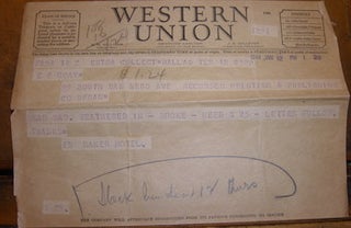 Item #68-4041 Western Union Telegram to Edward Francis O'Day, (1883 - 1959), January 12, 1944,...
