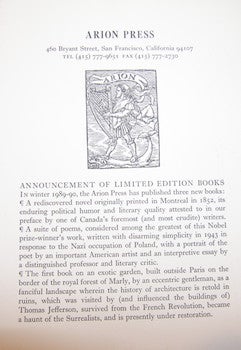 Item #68-4046 Announcement Of Limited Edition Books. Arion Press