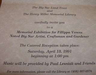 Item #68-4073 Invitation to a Memorial Exhibition for Fillipa Verens, Noted Big Sur Artist,...