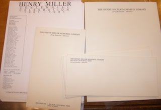 Item #68-4087 Henry Miller Memorial Library Stationery: two types of letter-sized pages, memo...