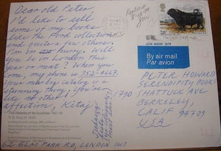 Item #68-4223 Hand Written & Signed Postcard Kitaj to Peter Howard of Serendipity Books, May 2,...
