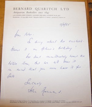Item #68-4224 Hand Written Signed Letter to Peter Howard of Serendipity Books, August 13, 1985....