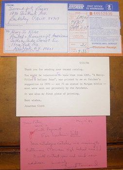 Item #68-4226 Hand Written & Signed Postcards & Shipping Label to Peter Howard of Serendipity...