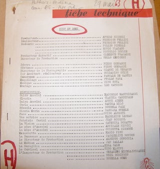 Item #68-4350 Page from press kit for 8 & 1/2 (Huit Et Demi). Federico Fellini, dir