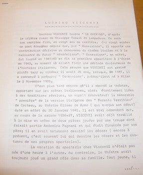 Item #68-4370 Press kit on Luchino Visconti. 20th Century French press agent