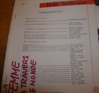 Item #68-4687 Fiche Technique. Press release for La Femme A Travers Le Monde, includes 3 B&W...