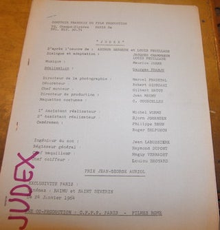 Item #68-4835 Publicity material for Judex. Comptoir Francais Du Film Production, Georges Franju,...