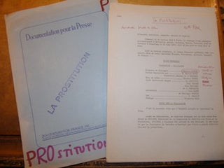 Item #68-4850 Press release for La Prostitution. Documentation Pour La Presse. Inc 20th Century...
