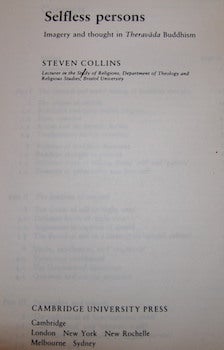 Item #68-5055 Selfless Persons. Imagery And Thought In Theravada Buddhism. Steven Collins