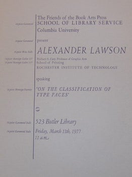 Item #68-7767 The Friends of the Book Arts Press, School of Library Service Columbia University...
