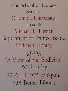 Item #68-7768 The School of Library Service Columbia University presents Michael L. Turner,...