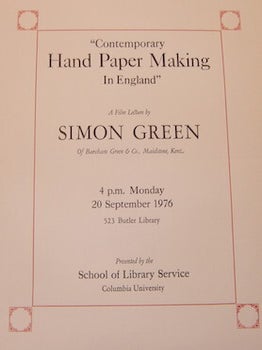 Item #68-7784 "Contemporary Hand Paper Making In England" A Film Lecture by Simon Green of...
