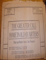 Item #68-7834 The San Francisco Call, Wednesday May 23, 1906. "The Greater Call Home In Old Quarters.". The San Francisco Call.