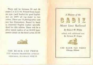 Item #68-8205 A History of the Cadiz Short Line Railroad Prospectus. Black Cat Press
