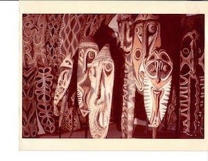 Item #69-0529 Twelve carved heads and over a hundred painted bark sheets from Kwoma Ceremonial...