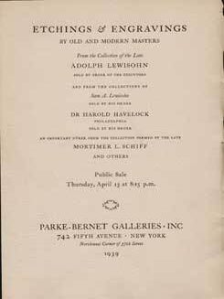 Item #69-3362 Etchings and Engravings by Old and Modern Masters from the Collection of the Late...