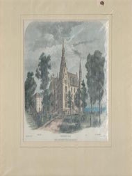 Item #69-4431 Heck Hall University Hall The Northwestern University. 19th C. Engraving Artist