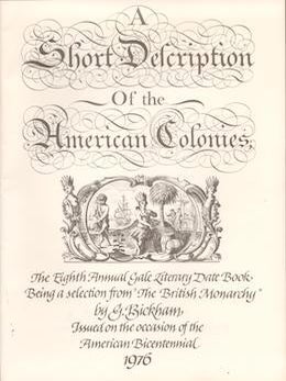 Item #69-4921 A Short Description of the American Colonies: The Eighth Annual Gale Literary Date...