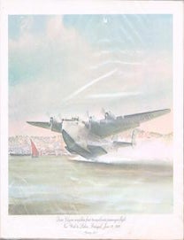 Item #69-6636 Historic First Flights of Pan American Clippers: Dixie Clipper completes first transatlantic passenger flight New York to Lisbon, Portugal June 29, 1939. John T. McCoy.