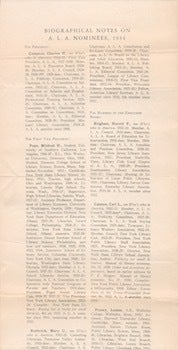 Item #69-6713 Biographical Notes on A. L. A. Nominees, 1934. American Library Association